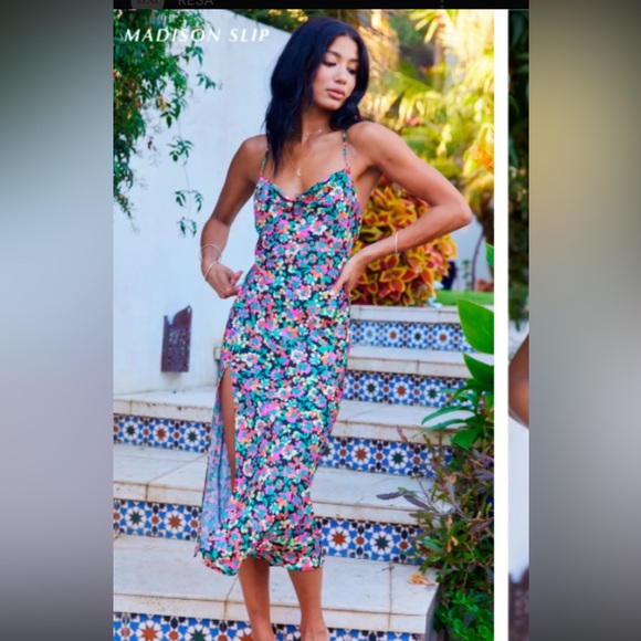 RESA Floral Pink and Black Midi Dress - Picture 2 of 3